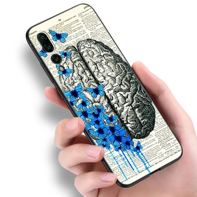 Medical Human Organs Black Phone Case For Huawei P20 P30 P40 Lite P60 Art Pura 70 Ultra P50 Pro P50E P Smart 2018 2019 2020 2021