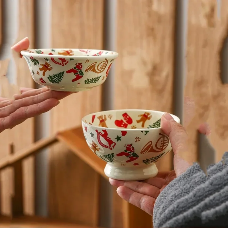 Christmas Ceramic Tableware Retro Bowls Plates Water Cup Breakfast Dessert Noodle Bowls Coffee Milk Cup Microwaveable Xmas Gift - view 5