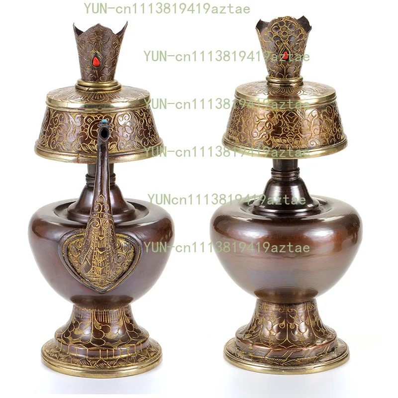 Tibetan Purple Copper Benba Pot, Handmade Buddhist Ritual Water Vase