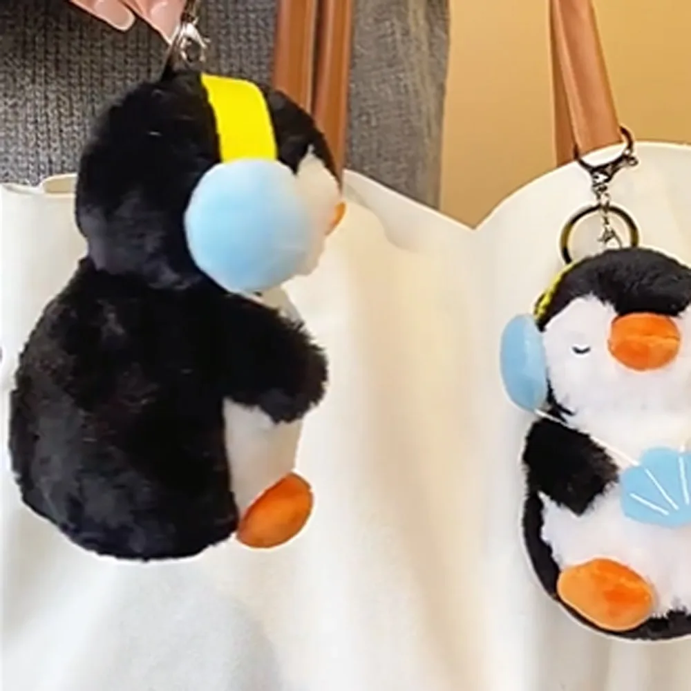 Słuchawki z uszami pluszowej zabawki Pingu, breloczek, zabawny brelok do telefonu z Pingu, uroczy miękki pluszowy pingwin, prezent dla pary