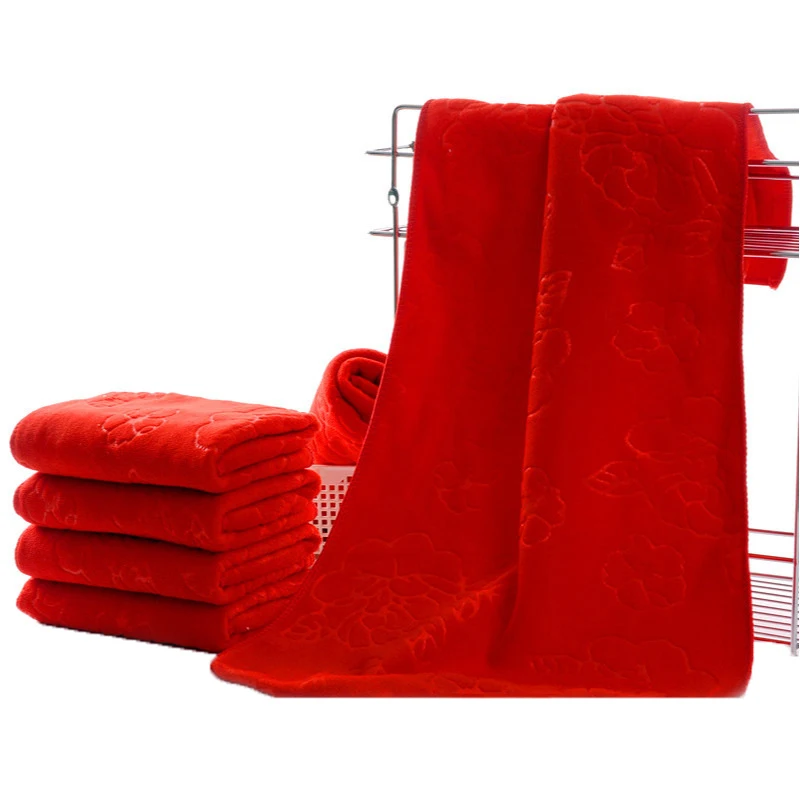 

^.[SH]1Pc Wedding Embroider Thick Wedding Towel Wedding Gift Big Red Embroidery Towel