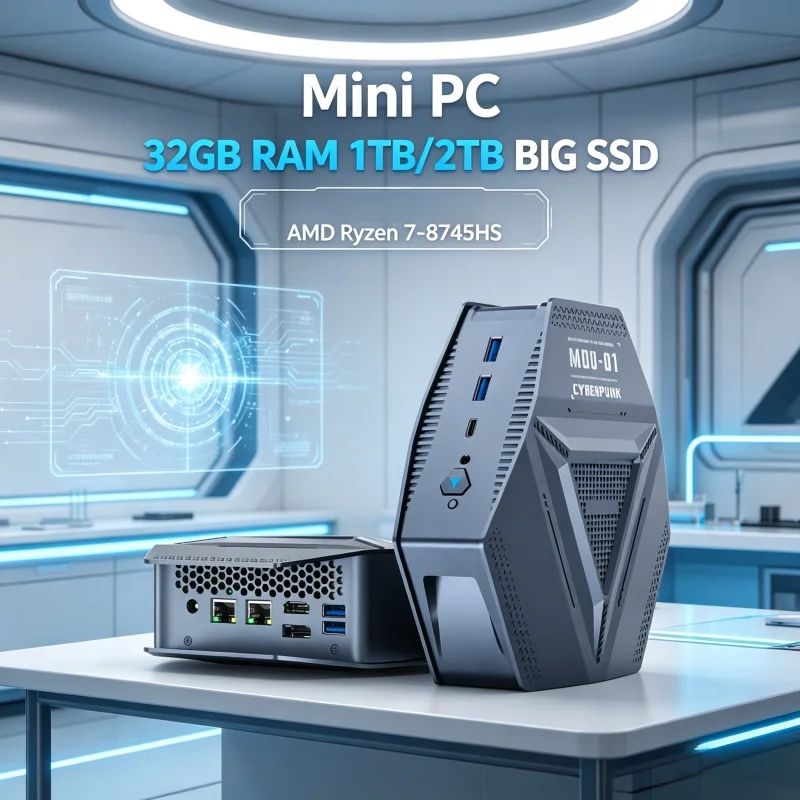 AMD R7 8745HS Barebone Workstation NAS Dual 2.5G NIC Dual M.2 NVMe Bay DDR5 USB Type-C Home Personal Cloud Storage Device