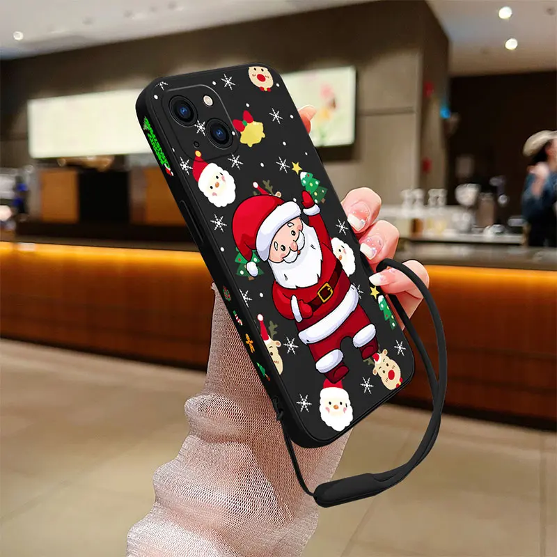 Funda de silicona con correa de mano para iPhone, carcasa de Feliz Navidad para iPhone 15, 14, 13, 12, 11 Pro Max, Mini, X, XR, XS MAX, SE20, 8 Plus