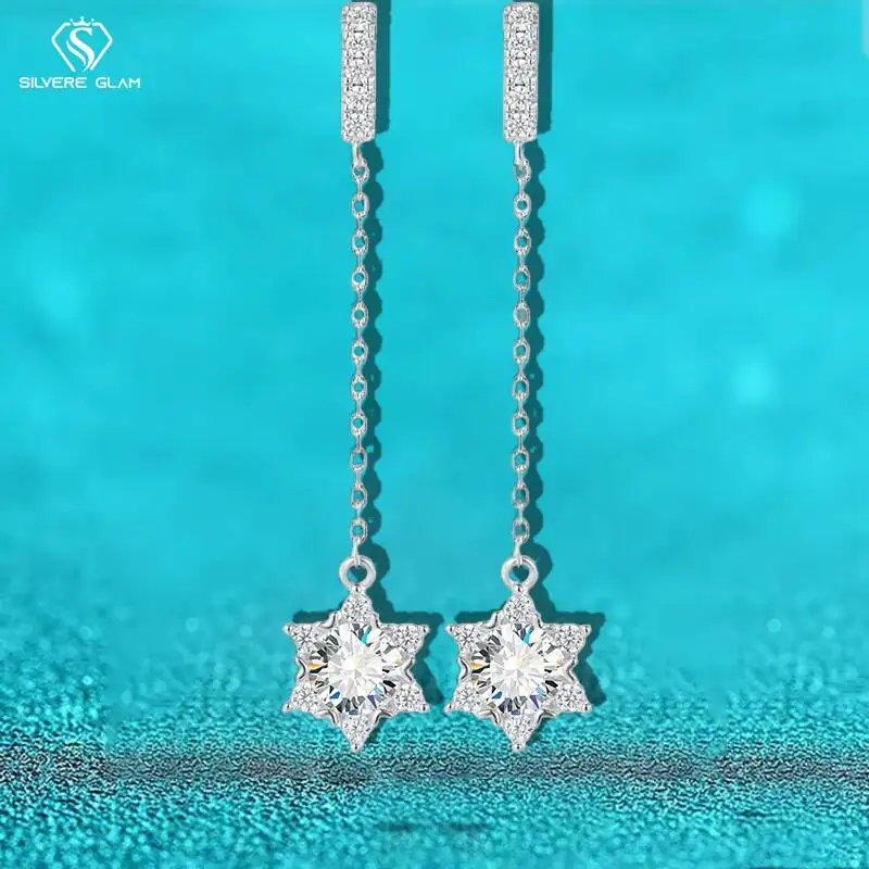 

SG 1CT 925 Sterling Silver Moissanite Earrings For Womenlong Tassel Ear Threads 18K Gold Star Stud Earrings Fine Jewelry D VVS1