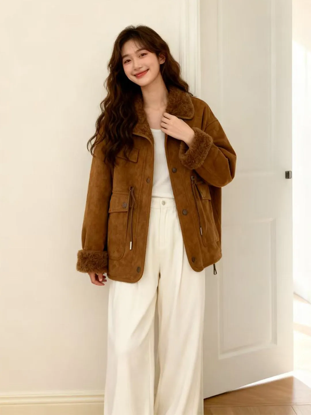 

plus Size Street Sle Warmth Outerwear Women's Faion Retro Brown Zipper Design Loose Slimming High-End Feel Coat for plus ...