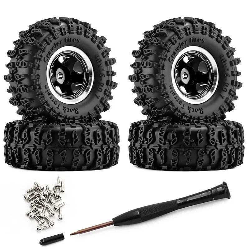 40mm 0.7 inch Deep Dish 5-Spokes Beadlock Wheel and Tire For 1/30 RC Crawler Car SCX30 Ascent-32 Upgrade Parts Accessories