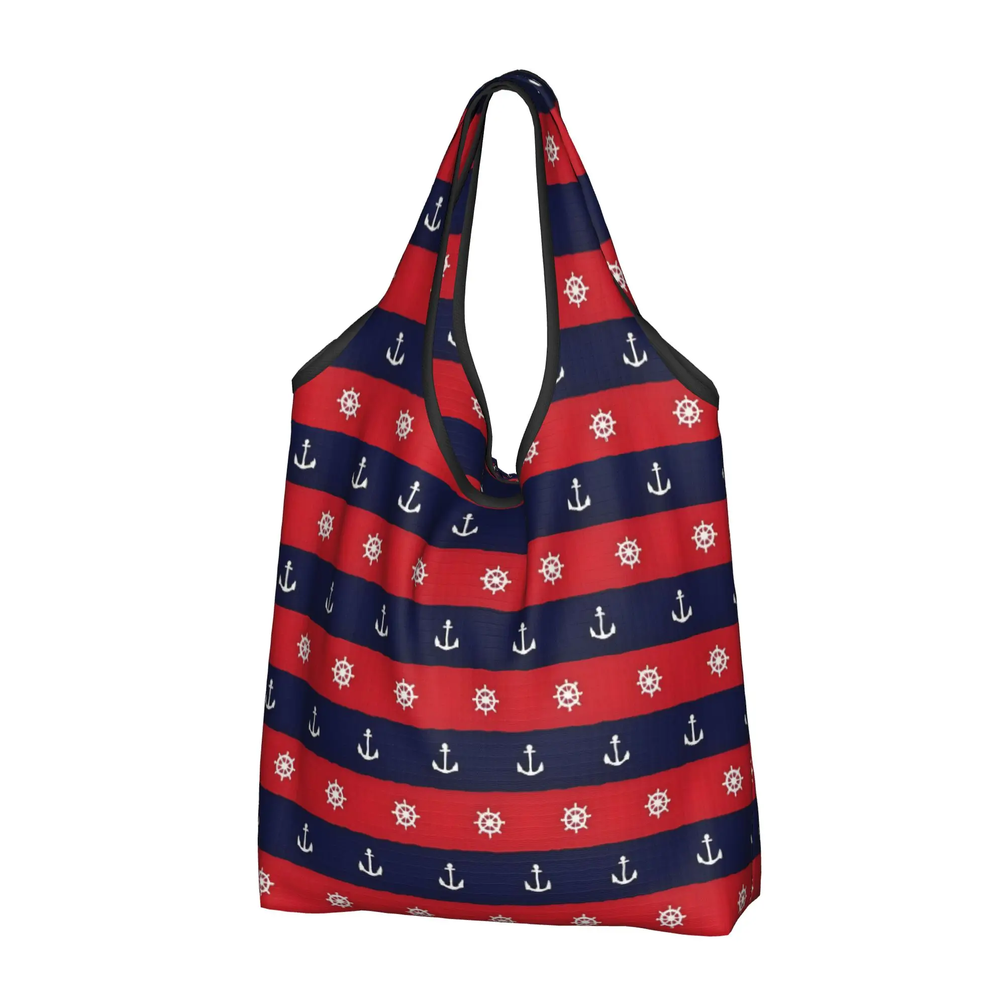 Recycling Anchor Compass Captain Sailor Adventure Nautical Shopping Bag Women Tote Bag Portable  Grocery Shopper Bags