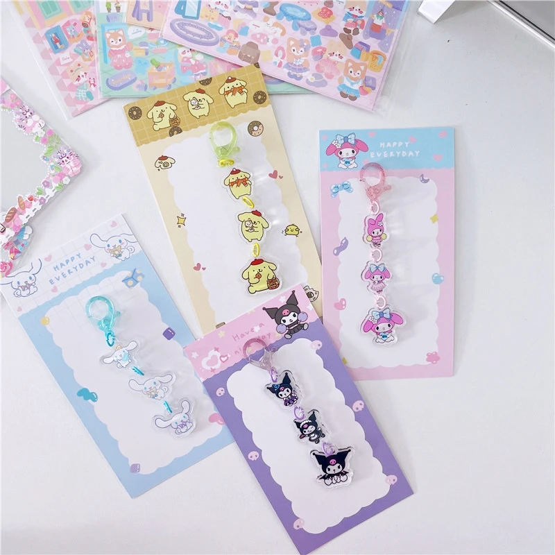 Cute Cartoon Keychain String Key Ring Chain Handbook Photo Album Backpack Pendant Girl Key Holder Kids Gift Korean Stationery