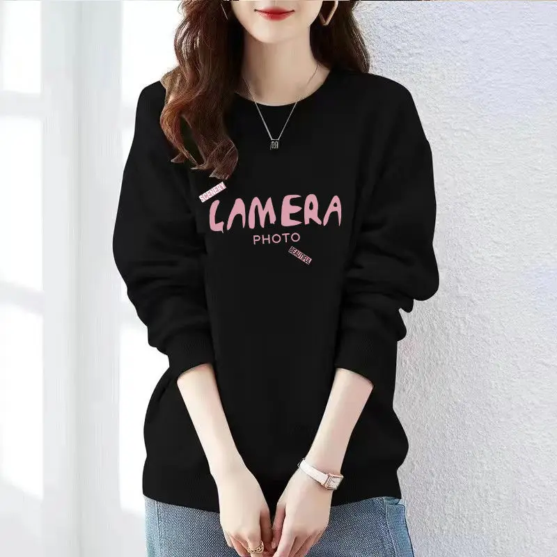 Women\'s Autumn Fashion Simplicity Letter Printing O-neck Long Sleeve Sweatshirts Women Clothes Casual All-match Temperament Tops