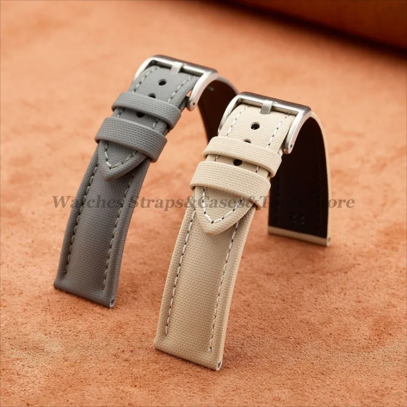 Premium Sailcloth Watch Band 18mm 19mm 20mm 21mm 22mm for Omega for Seiko Divers Stitching Quick Release Army Green Sport Straps view 3