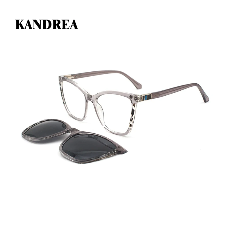 KANDREA Cateye 2 IN 1 TR Mode Polarisierte Sonnenbrille Rahmen Frauen Männer Vintage Magnet Clip Optische Gläser Brillen GN6010