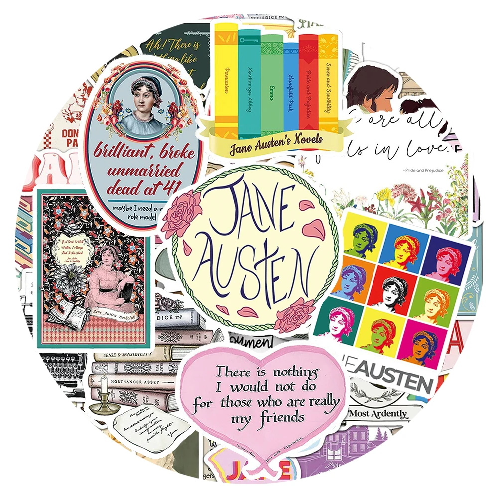 

10/30/50pcs Jane Austen Graffiti Stickers Classic Famous Writer Novelist Sticker Laptop Phone Scrapbook Guitar Decals Decoration