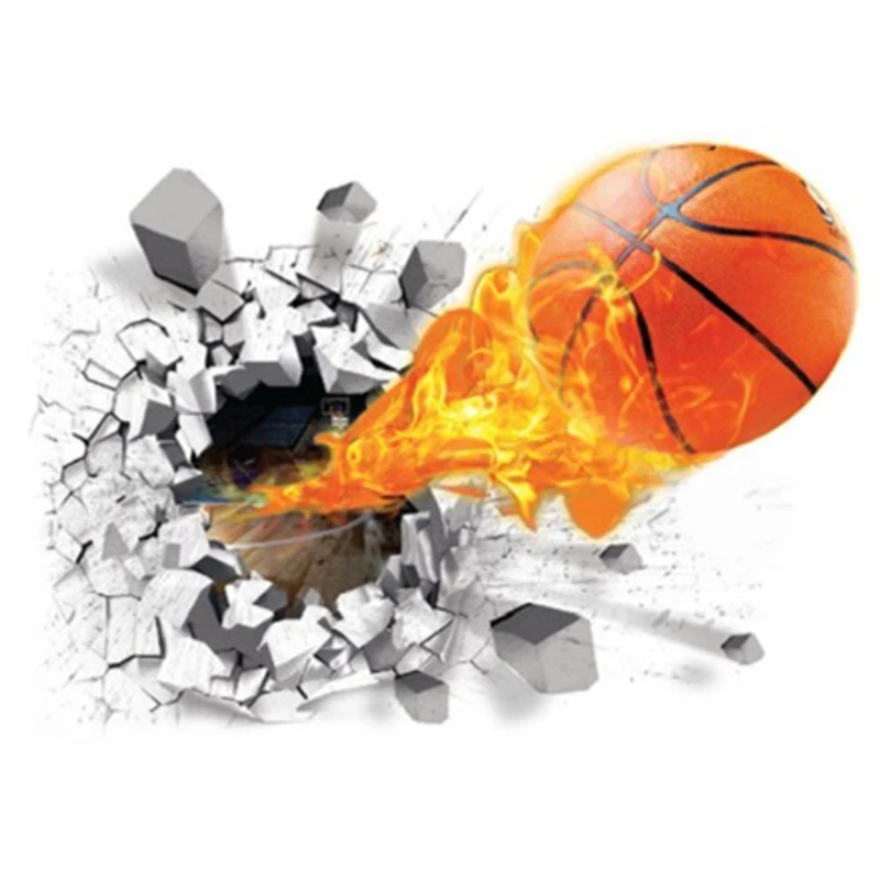 3D Basketball Broken Wall Fly to Kids Room Vinyl Mural Stickers Home Club Decoration Boys Outdoor Sport Cartoon Poster Wallpaper