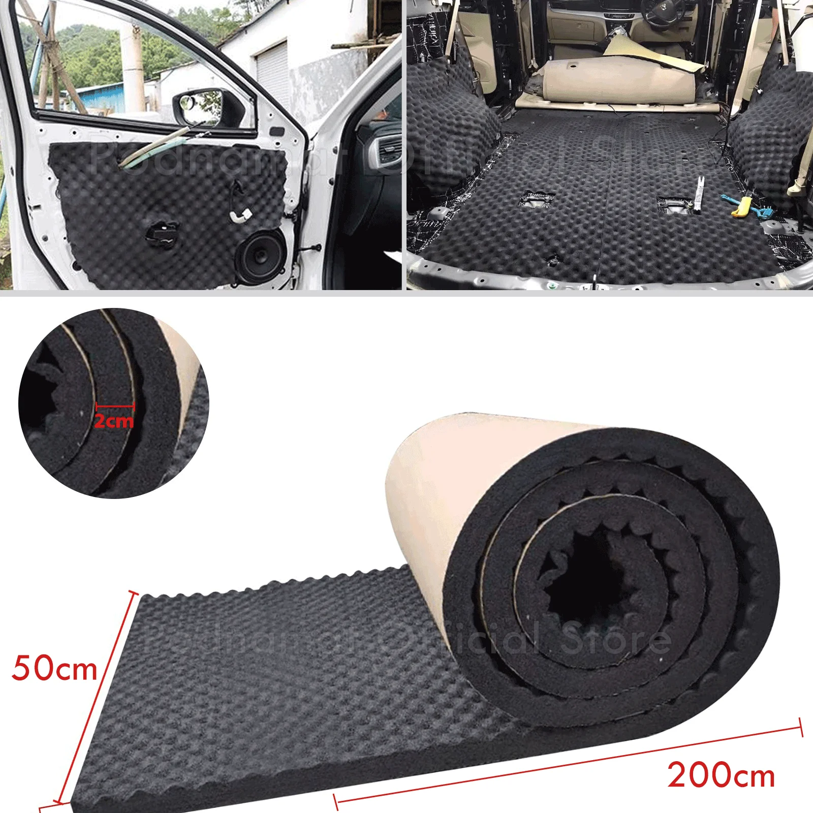 New 100/200*50*2cm Car Sound Deadening Studio Acoustic Absorption Deadener Foam Car Heatproof Soundproof Noise Insulation Cotton