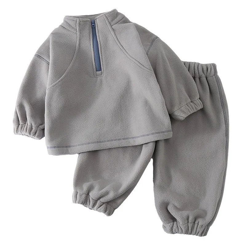 Children's fleece set with both boys and girls sports, autumn and winter 2026 new baby hoodie and pants two-piece set 6