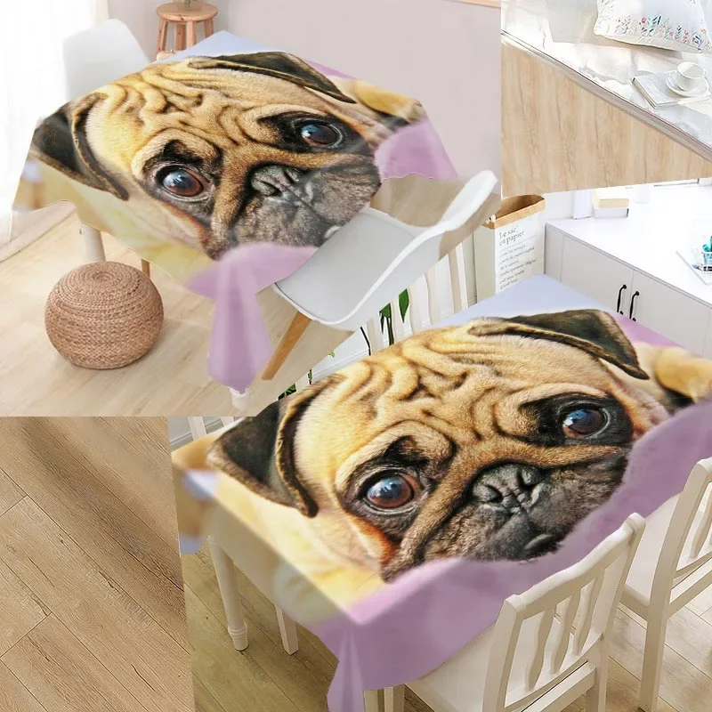 

Custom Pug Dog Table Cloth Oxford Print Rectangular Waterproof Oilproof Table Cover Square Wedding Tablecloth
