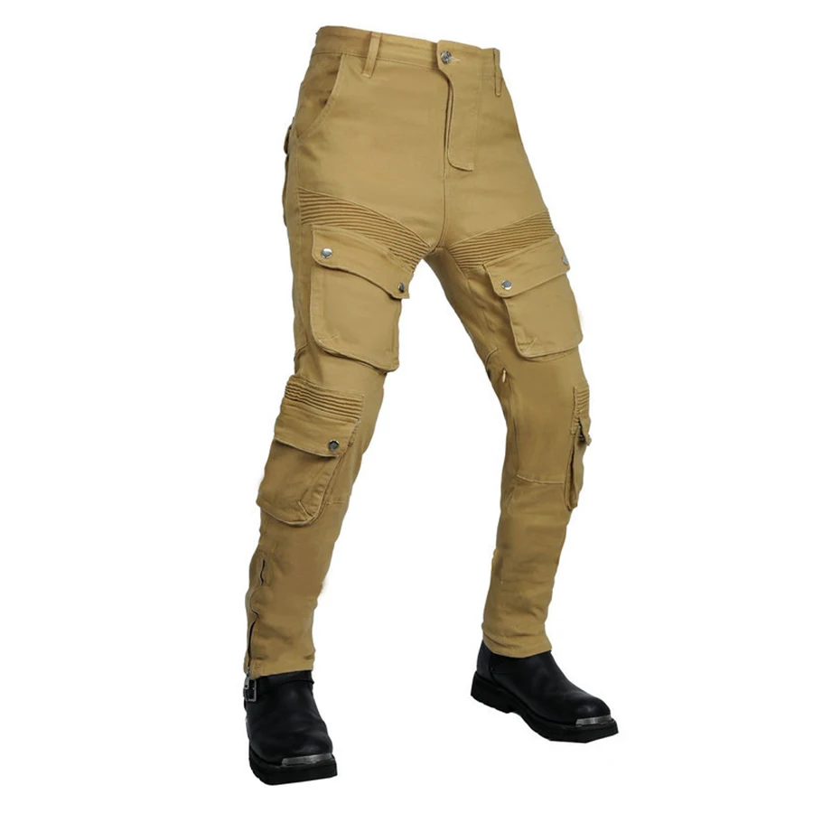 Motorcycle Jeans Four Seasons Tooling Multi-Pocket Khaki Anti-Drop With Protective Gear Men Pants Motocross Trousers