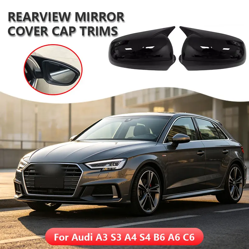 For Audi A3 S3 A4 S4 B6 A6 C6 Car Sticker Rearview Side Mirror Cover Wing Cap Exterior Door Rear View Case Trim Carbon Fiber