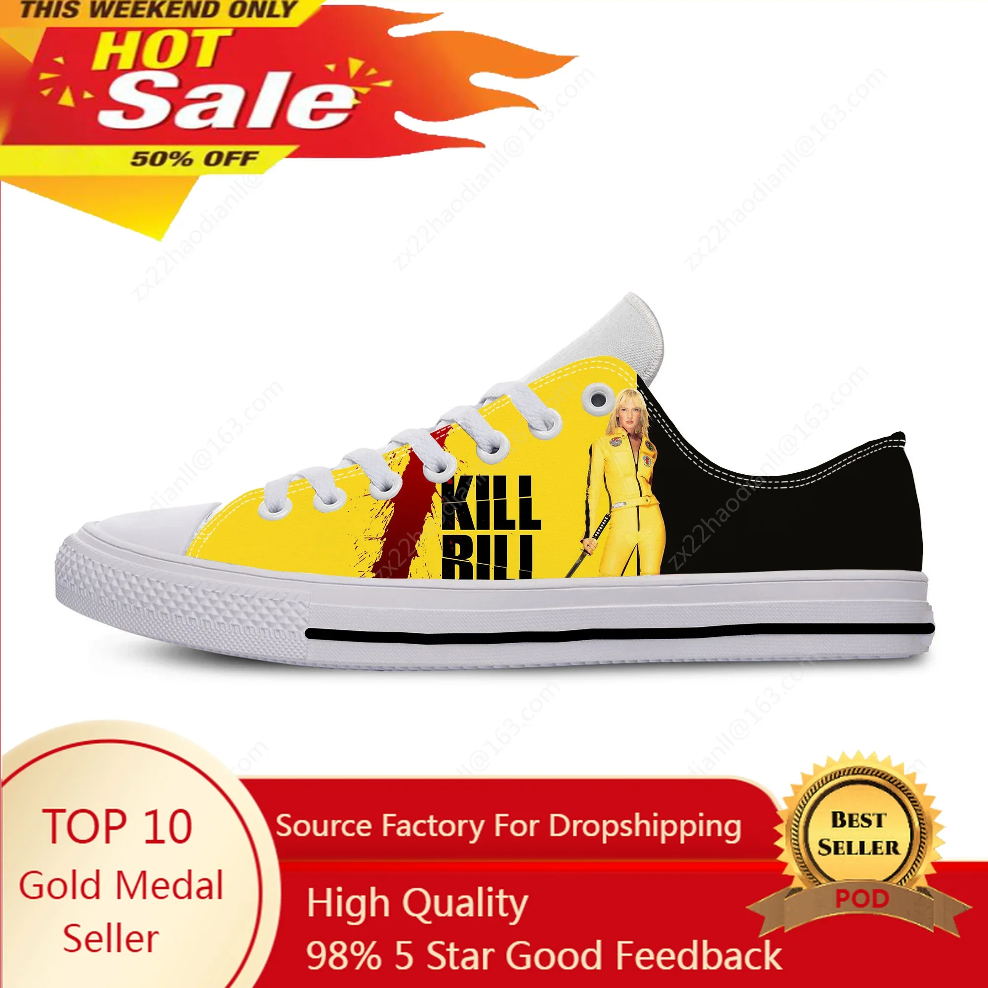 

Movie Kill Bill Low Top Sneakers Mens Womens Teenager Casual Shoes Canvas Running Shoes 3D Printed Breathable Lightweight shoe