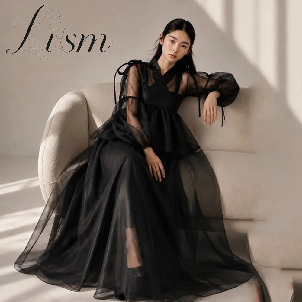 Lism Modern Hanbok Black Vintage Korea Wedding Photoshoot Dresses with Jacket Floor Length Prom Party Evening Gown Customized