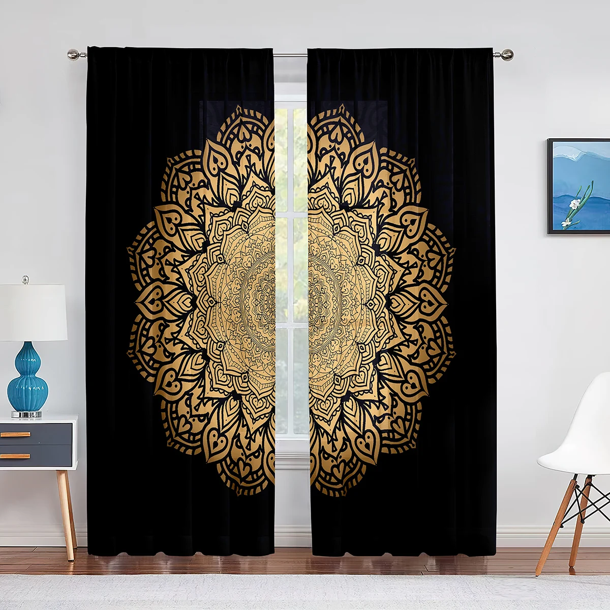 Mandala Colorful Floral Sheer Voile Curtain Flowers Bohemian Boho Window Tulle Curtains for Living Room Bedroom Kitchen Decor