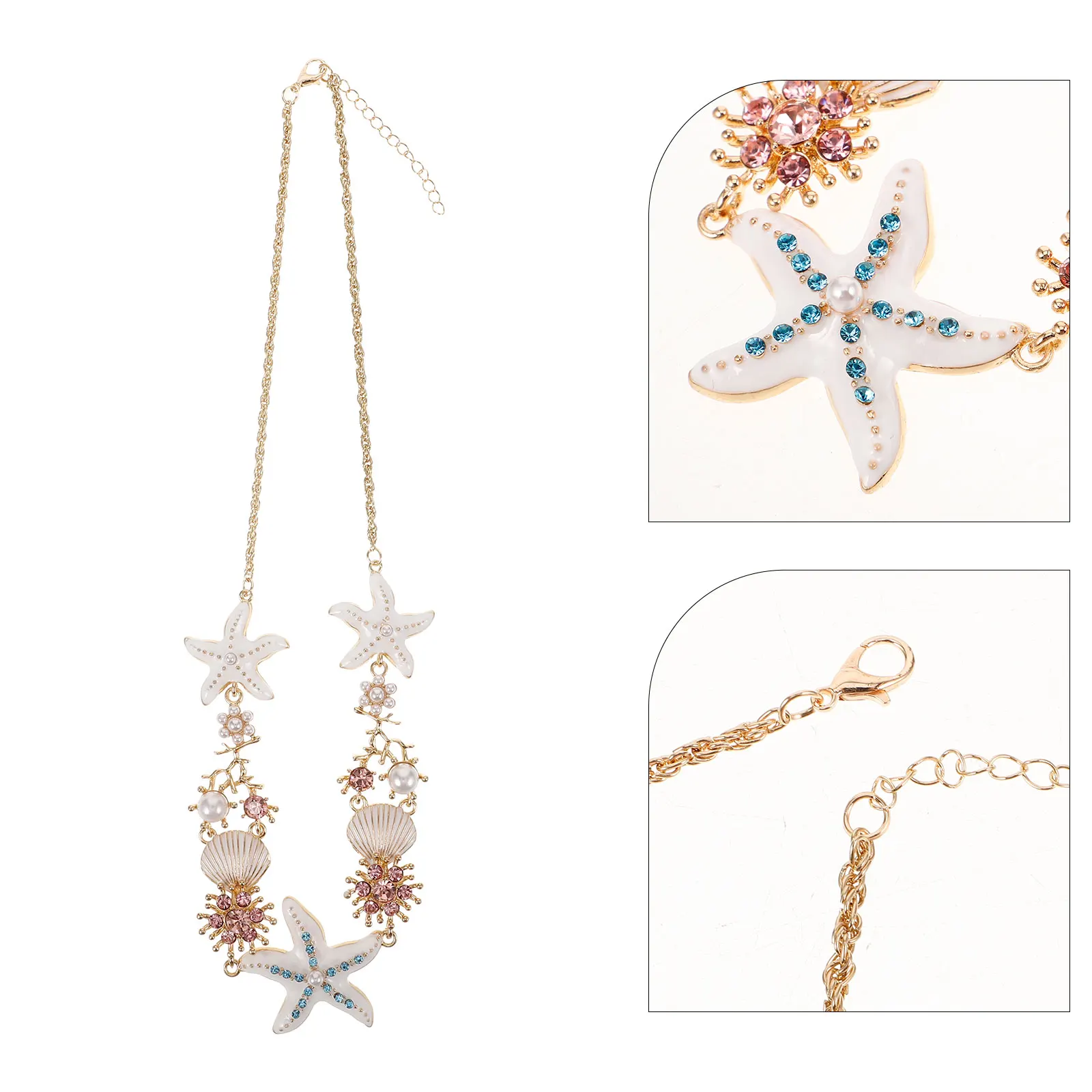 

Exquisite Boho Beach Necklace Sea Star Shell Pendant Ocean Themed Jewelry Summer Vacation Alloy Metal Choker Shell Charm