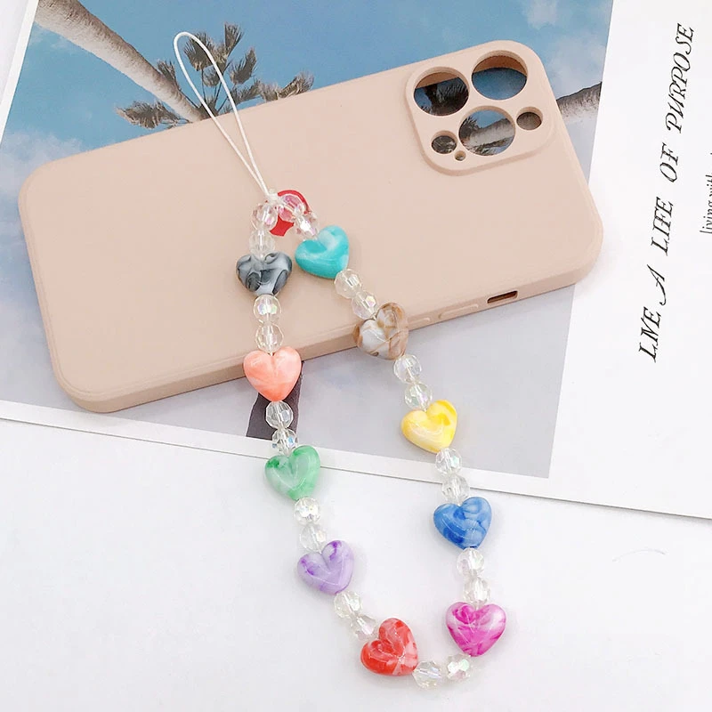 Acrylic Fluid Love Mobile Phone Chain, DIY Jewelry Accessories, Handmade Beaded Rope, Wholesale, New