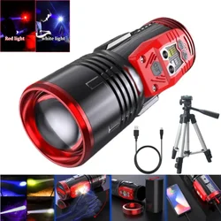Super Bright Zoom Night Fishing Flashlight 5 Light Sources Blue/UV/White/Yellow/Red Searchlight Zoomable Flashlight with Bracket