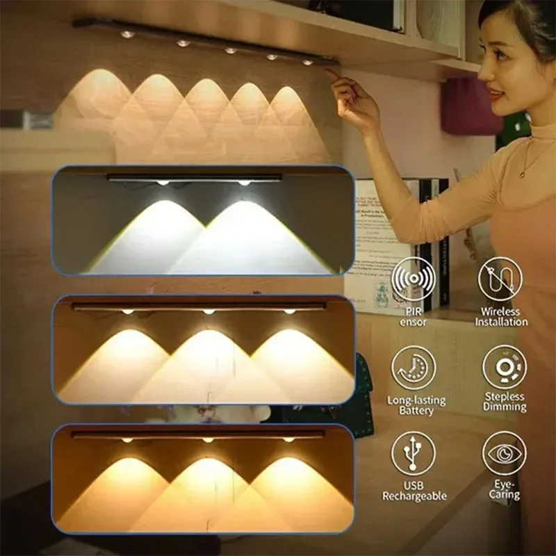 LED Night Light Motion Sensor Wireless Ultra sottile Wine Cooler Light 3 colori per armadio da cucina armadio camera da letto illuminazione interna