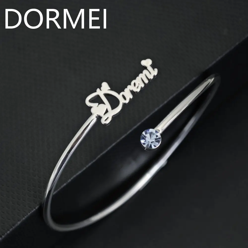 DOREMI Sprial Custom Name Stainless Steel Bangle Checkerboard Birthstone Zircon Name Letter Bangle Gift Women Mom Jewelry