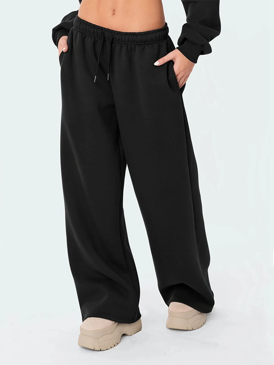 

Women s Casual Joggers Sweatpants Solid Color Drawstring High Waist Wide Leg Trousers