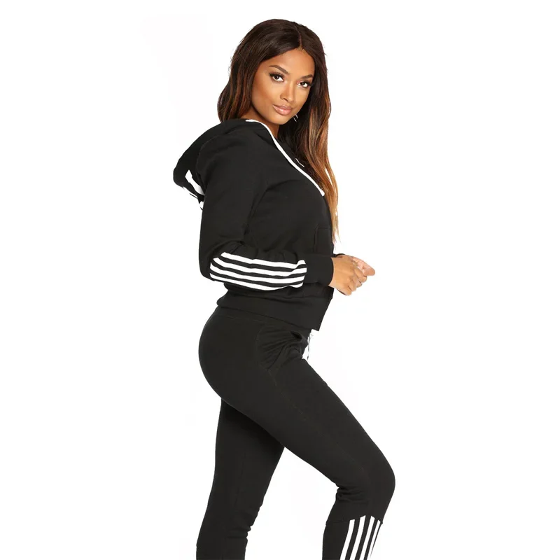 Womens Tracksuit Print Trend 2 Piece Suit Zipper Hooded Sweatshirt Outfit Casual Jogging Fitness Thin Slim Woman Pant Sets3Color