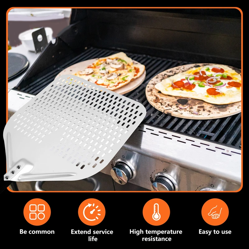 14-Inch Dural Punching Pizza Shovel Connecting Pizza Shovel Thick Oven Flipping and Transferring Pizza 16Inch Handle-A09G