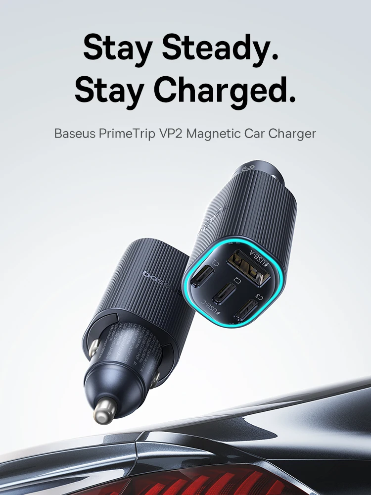 Baseus 160W Magnetisches Auto-Ladegerät Typ-C Schnellladegerät mit 4 Anschlüssen für iPhone 17 16 15 14 Pro Xiaomi Samsung