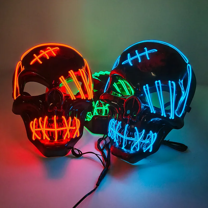 Maschera scheletro incandescente LED Clown Killer Mask Ball Masquerade Bar DJ Accessorio cosplay Teschio rosso Maschera LED Maschera Hip Hop da uomo