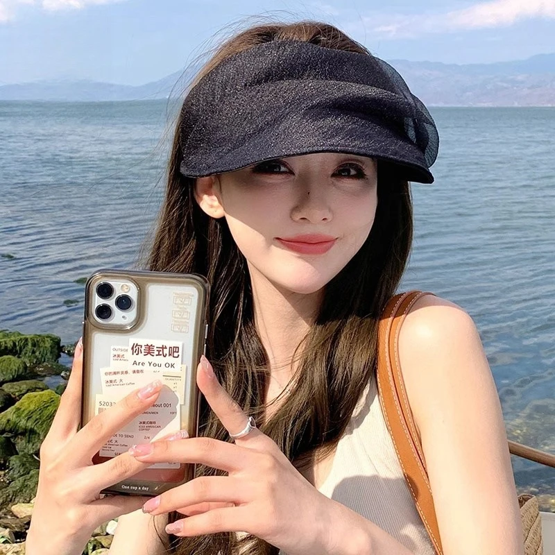 الصيف موضة فارغة قبعة الشمس للنساء الفتيات بلون الأورجانزا عادية واقية من الشمس قبعة في الهواء الطلق كبيرة حافة الشاطئ قبعة الشمس الهدايا #5