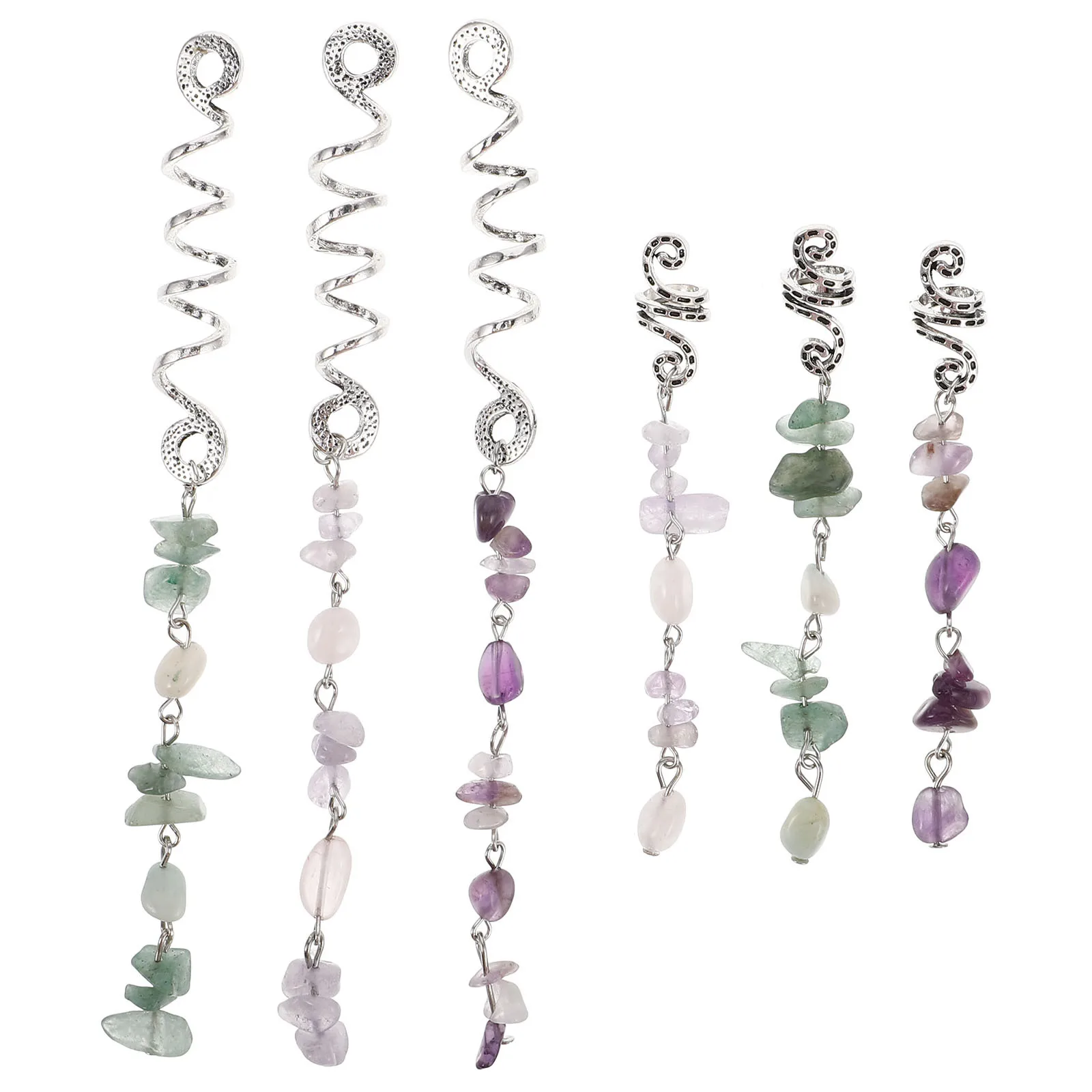 

6Pcs Hair Decorations for Women Braids Natural Stone Pendants Boho Dreadlock Jewelry Braid Hair Rings Vintage Cuffs