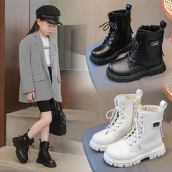 British Style Children High Top Leather Boots for Girls Zip Design Riding Boots Waterpoof Non-slip Fashion Kids Winter Shoes