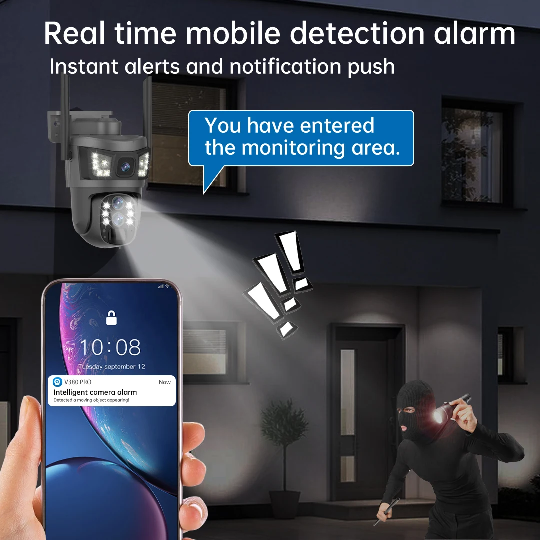 Solar Outdoor Surveillance Camera 10X Zoom 12MP 4G Sim 6K Three Lens Security 360 Human Auto Tracking Surveillance Cam V380 Pro