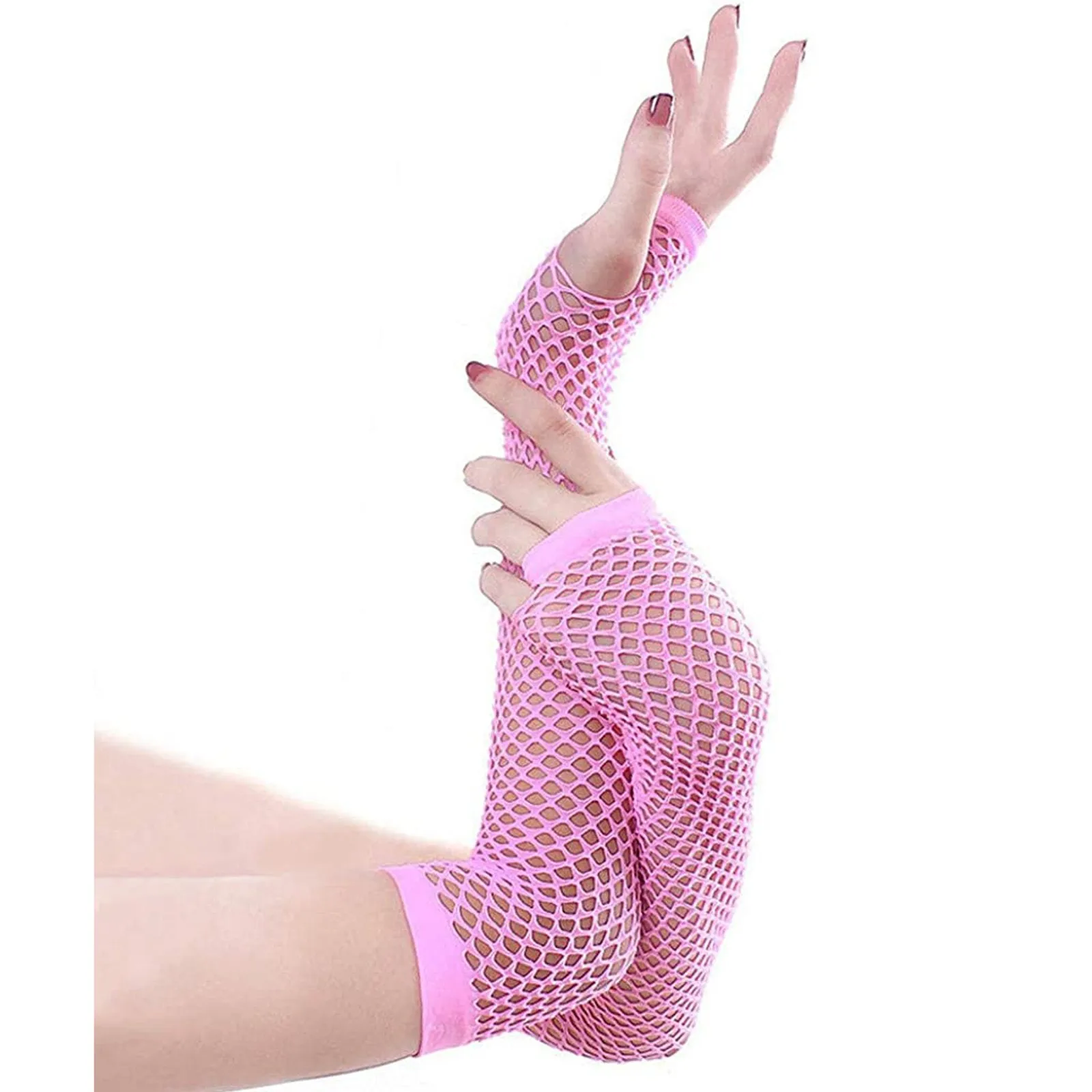 2023 New Neon Fishnet Fingerless Long Gloves Arm Cuff Party Wear Fancy Dress Women Sexy Beautiful Mesh Gloves Emo Access Black