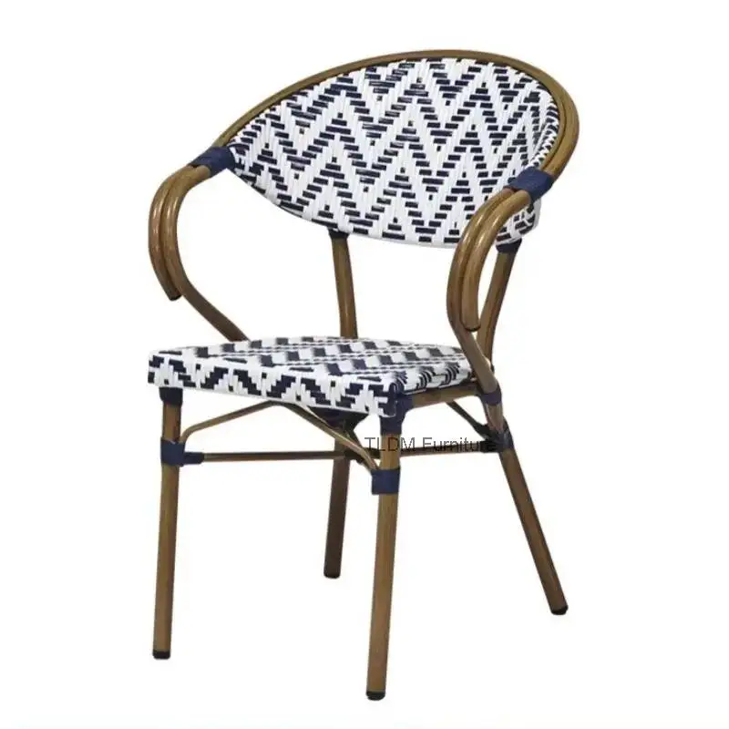 Home Outdoor Courtyard Nordic Single Chair with Backrests Armrests Garden Simple Backrest Rattan Leisure Dining Chairs Furniture