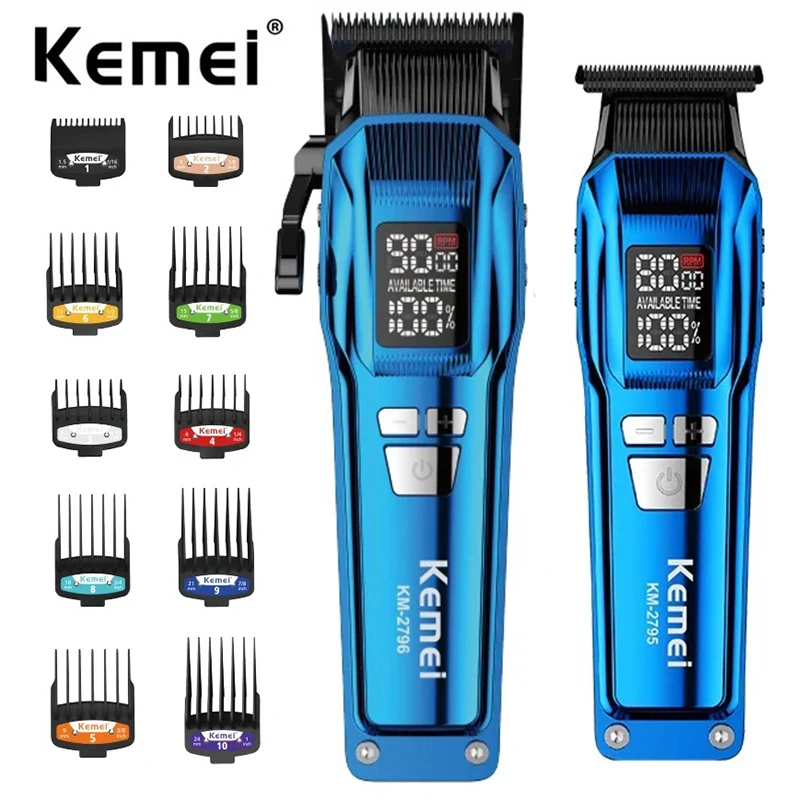 Kemei Professional Hair Clipper Cordless Hair Trimmer Set Electric Hair Cutter Rechargeable Hair Cutting Machine Brushless Motor