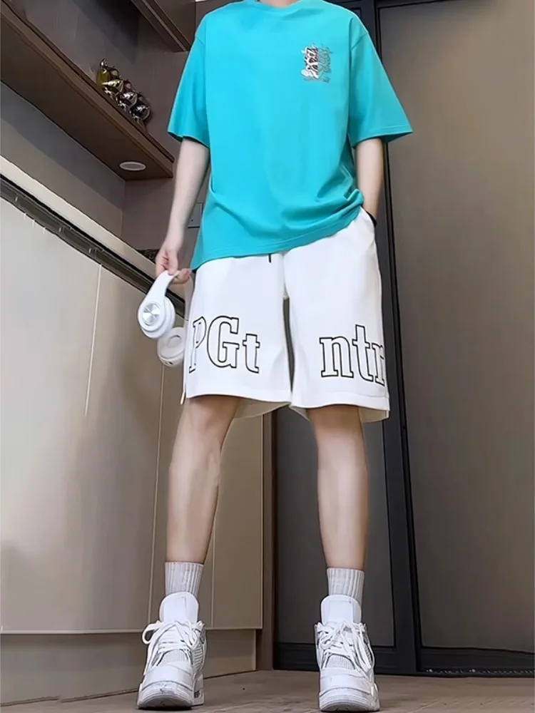 

Мужские летние молодежные шорты American Sle Ice Silk для баскетбола, прохладные, до колена, свободного кроя, повседневные