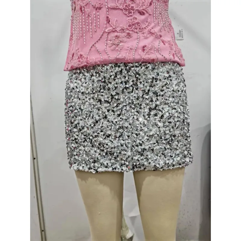 Блестящая мини-юбка с блестками, модные цветные юбки трапециевидной формы с высокой талией, новинка 2023 года, женская повседневная одежда, вечерние клубные юбки
