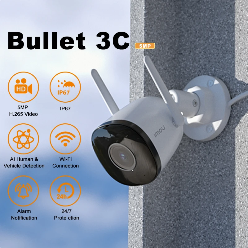 IMOU Bullet 3C 3MP/5MP Câmera IP externa WIFI Detecção de veículos IP67 Visão noturna Proteção de segurança Câmeras inteligentes