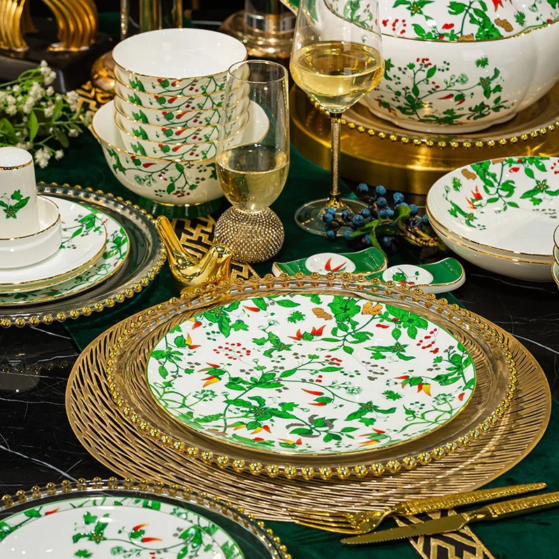 Bone china tableware, dishes set, customer gifts, household ceramic dishes, high value