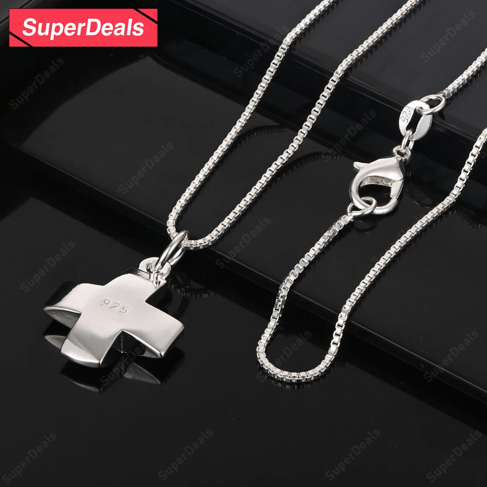

SuperDeals 925 Sterling Silver Cross Pendant Necklace Box Chain Women Christmas Party Fashion Simple Jewelry Accessories