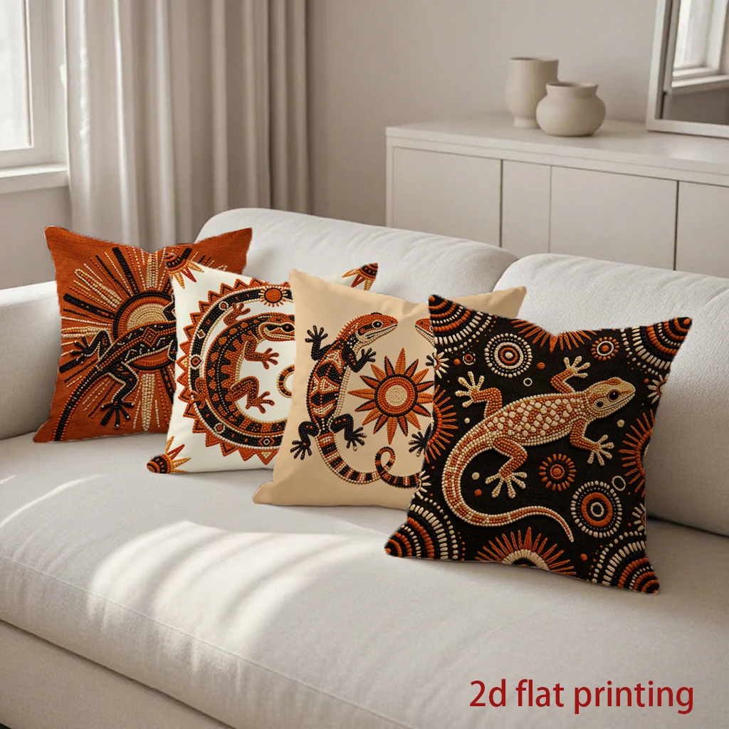 Gecko Lizard Boho Pattern Cushion Cover Suitable for Sofa Bedroom Car Pillow Cover