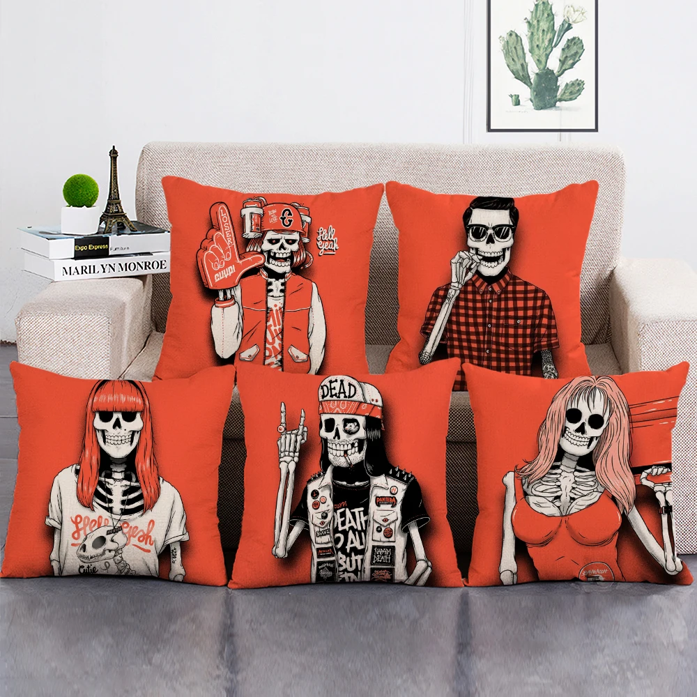 

Red Skull Halloween Day Print Cushions Cover Custom Throw Pillows Case for Home Hotel Decorative Sofa Car Pillowcase