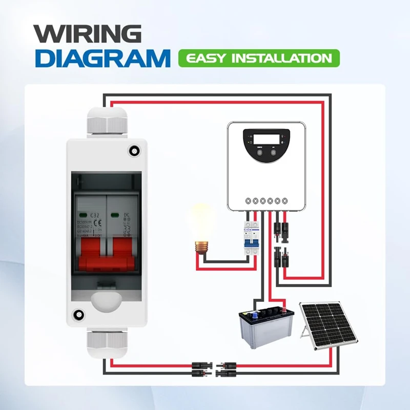 AT35 Solar Panel Disconnect Switch, 63A DC 1000V Breaker Box PV Disconnect Switch With IP65 Waterproof Box